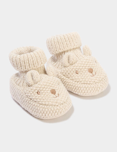 Chaussettes d'int&eacute;rieur tricot&eacute;es taupe b&eacute;b&eacute;