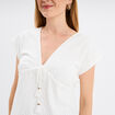 T-shirt dentelle col en V noeud blanc femme