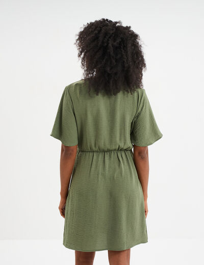Robe courte col cache-coeur vert kaki femme