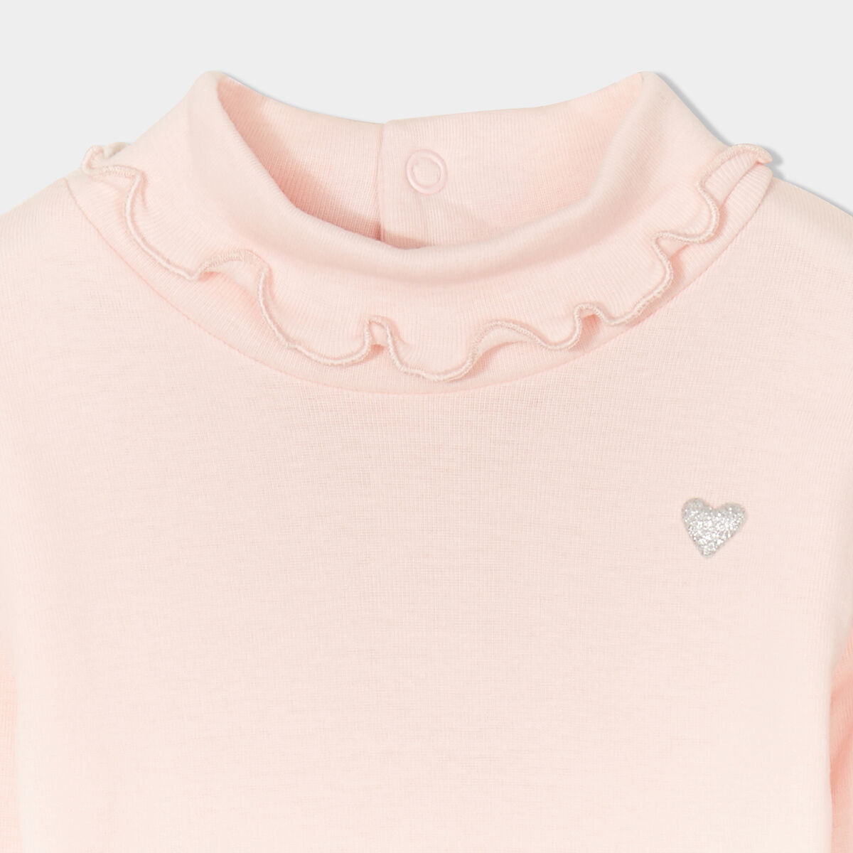 T-shirt col montant coton rose clair b&eacute;b&eacute; fille