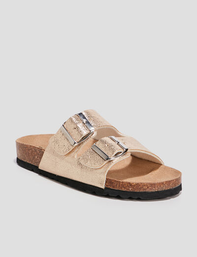Mules avec doubles boucles jaune or femme