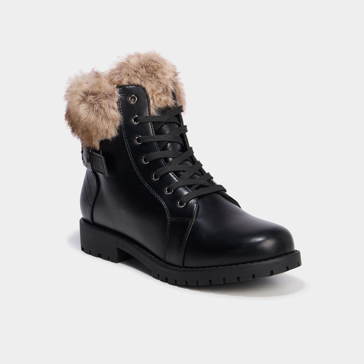 Boots col fausse fourrure noir femme