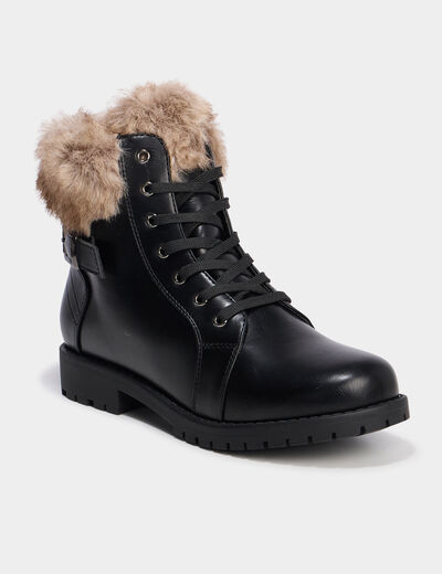 Boots col fausse fourrure noir femme