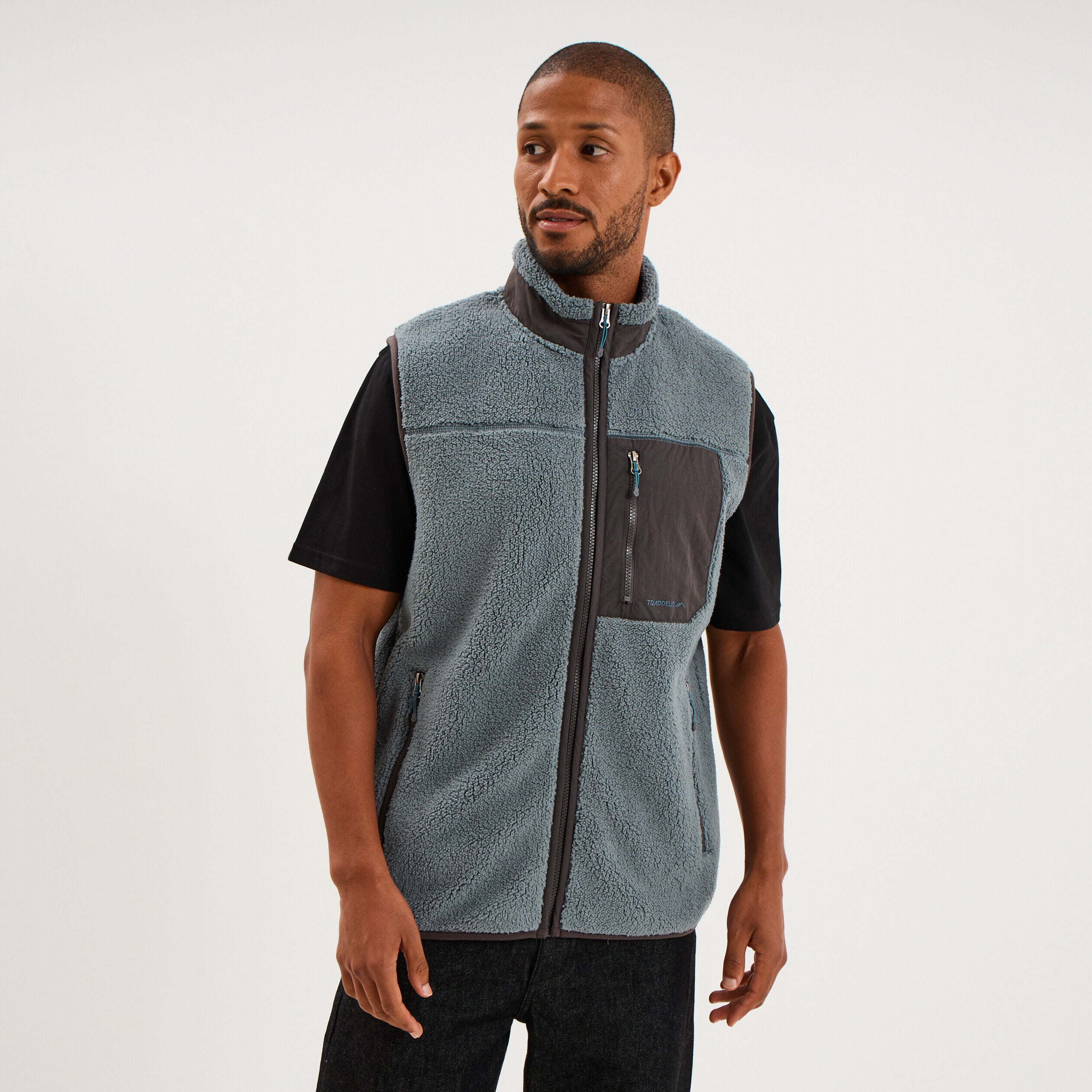 Gilet effet polaire sans manches bleu gris homme TRAPPEUR