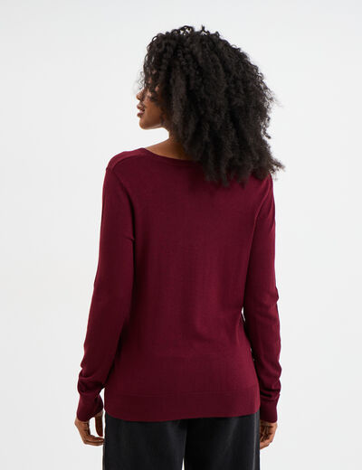 Pull col en V manches longues bordeaux femme