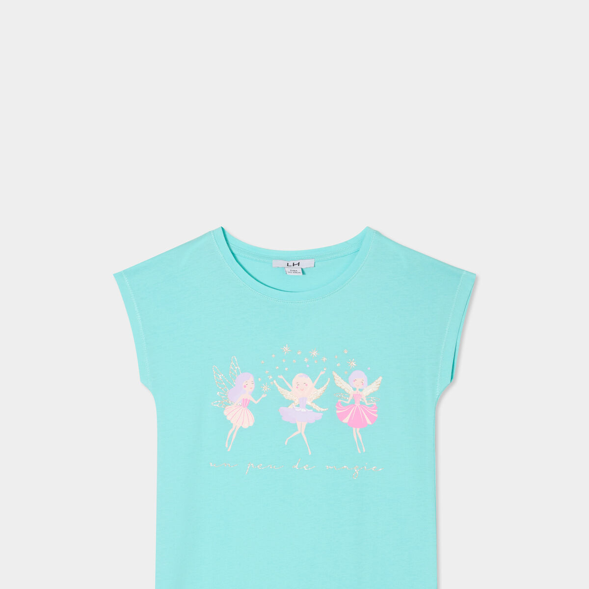 Chemise de nuit manches courtes coton bleu clair fille