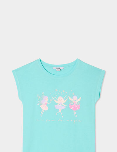 Chemise de nuit manches courtes coton bleu clair fille
