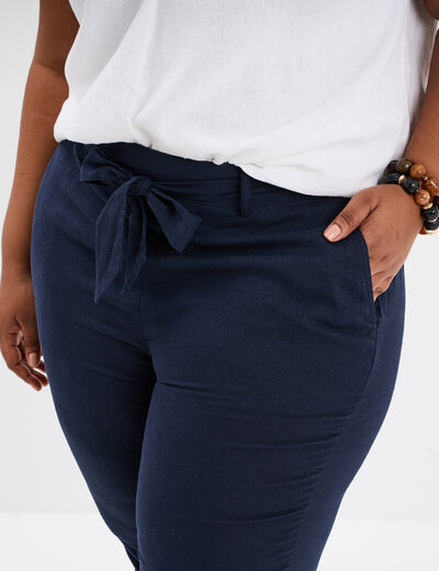 Pantacourt lin chino regular bleu foncé femme grande taille
