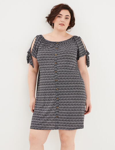 Robe courte évasée fluide boutonnée ecru femme grande taille