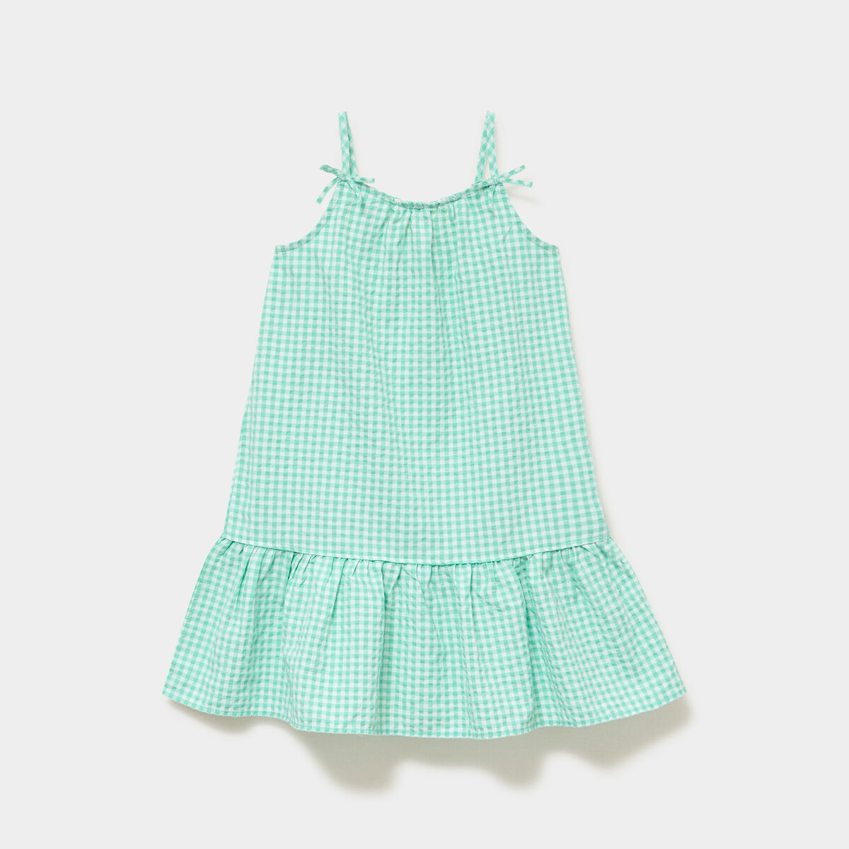 Robe courte &agrave; bretelles et volants vert fille