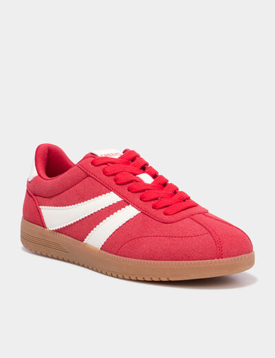 Tennis basses &agrave; lacets rouge femme