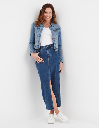 Veste en jean ajustée boutonnée denim double stone femme