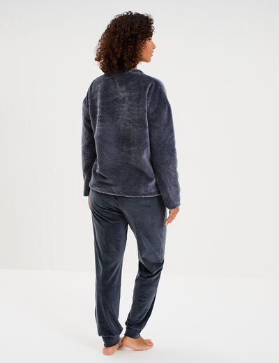 Ensemble pyjama pantalon polaire bleu gris femme