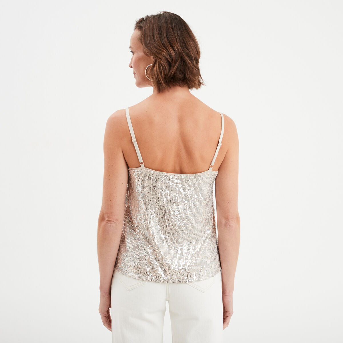 Débardeur à sequins bretelles fines jaune or femme