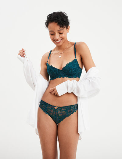 Tanga en dentelle vert canard femme