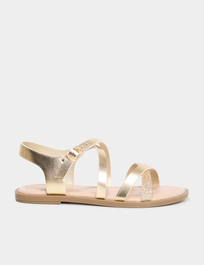 Sandales à brides croisées jaune or fille