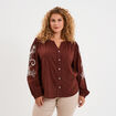Blouse manches brodées col tunisien marron femme grande taille