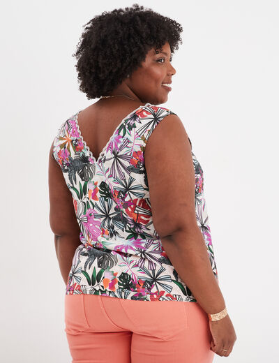 Blouse sans manches col en V ecru femme grande taille