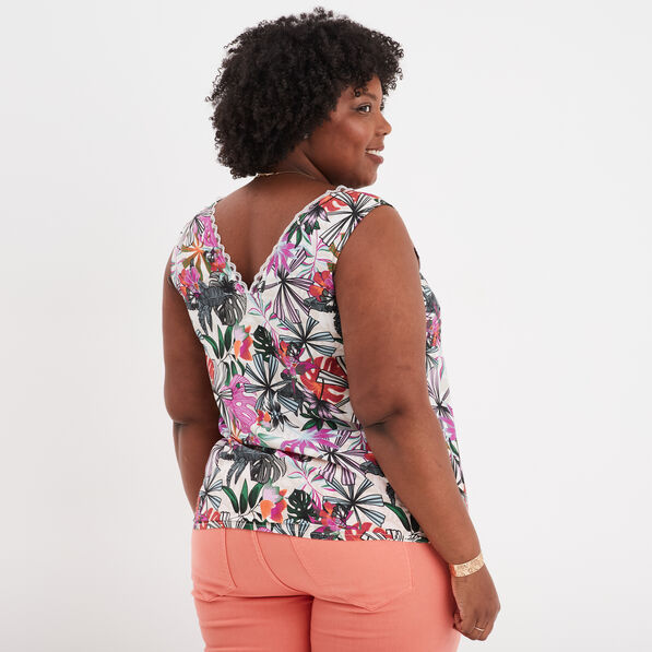 blouse sans manches col en v ecru femmegt Blouse sans manches col en V ecru femme grande taille