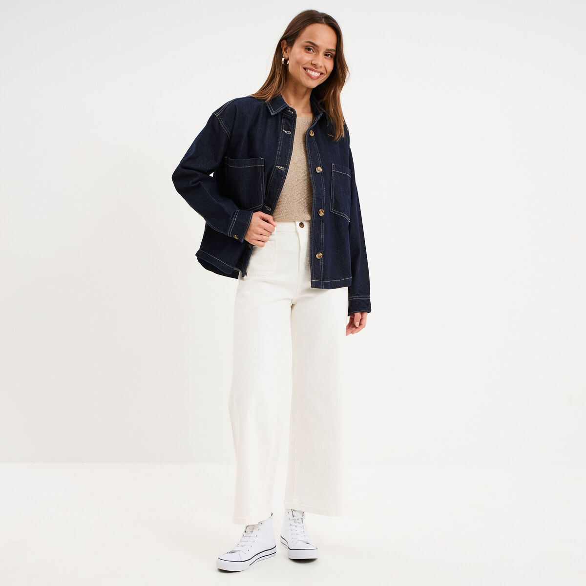 Veste surchemise en jean oversize coton denim brut femme
