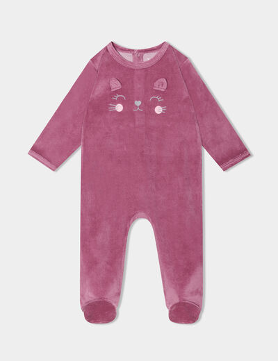 Dors-bien manches longues effet velours prune bébé fille