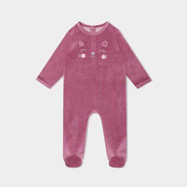 Dors-bien manches longues effet velours prune bébé fille