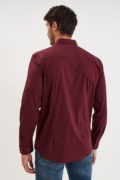 Chemise stretch manches longues violet fonc&eacute; homme