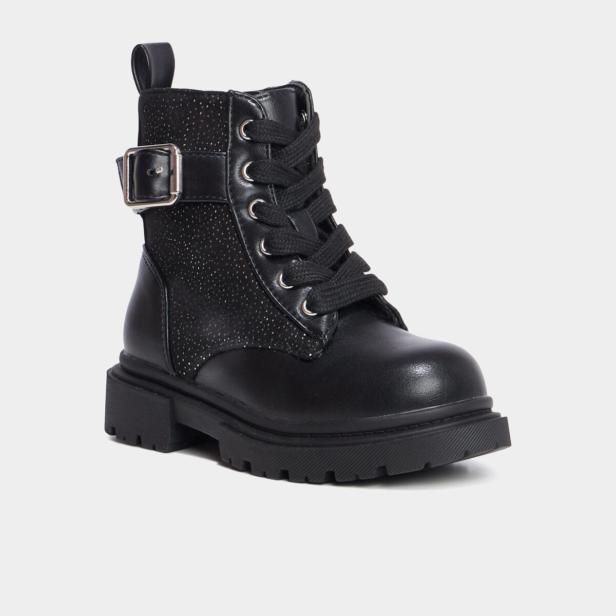 Bottines &agrave; lacets avec boucles noir fille