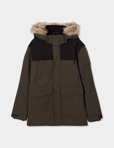 Parka capuche fausse fourrure amovible vert kaki homme