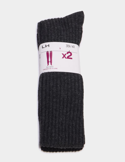 Lot 2 paires mi-bas chaud gris fonc&eacute; femme