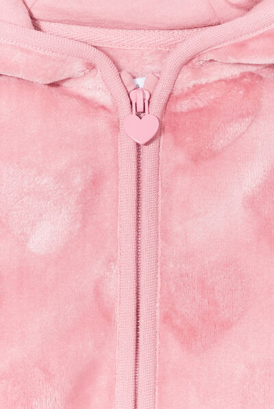 Gilet fausse fourrure zippé à capuche vieux rose bébé fille