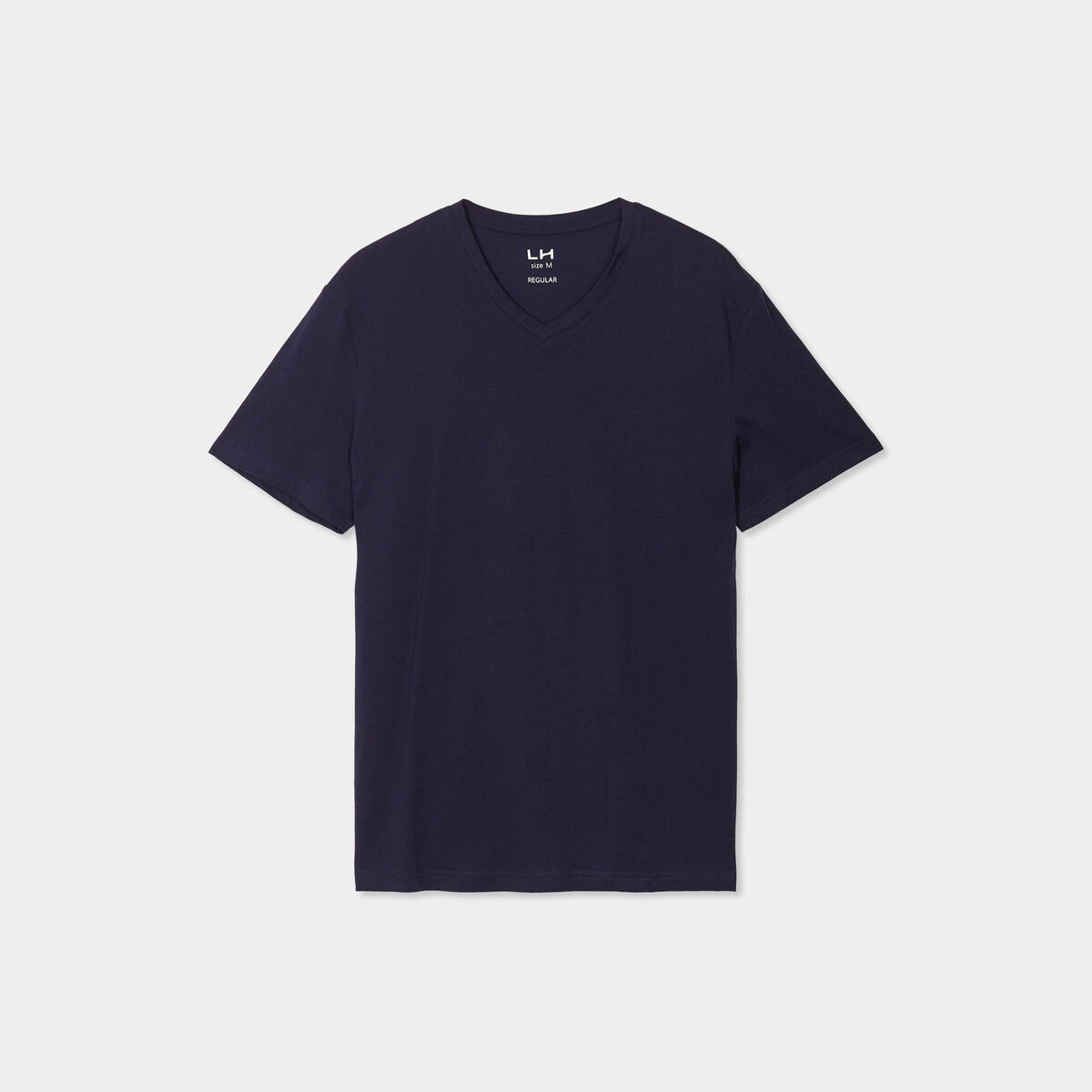 T-shirt manches courtes coton col V bleu marine homme