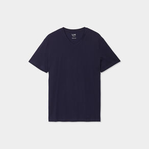 T-shirt manches courtes coton col V bleu marine homme