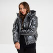 Doudoune &agrave; capuche effet simili cuir gris argent femme grande taille