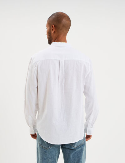 Chemise manches longues lin m&eacute;lang&eacute; blanc homme