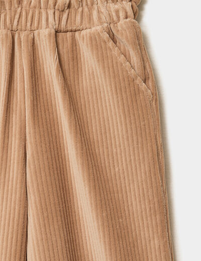 Pantalon chaud paper bag velours c&ocirc;tel&eacute; marron fille