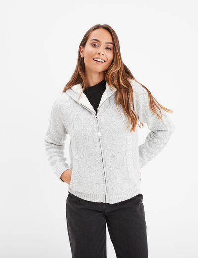 Sweat zippé doublure effet sherpa gris femme