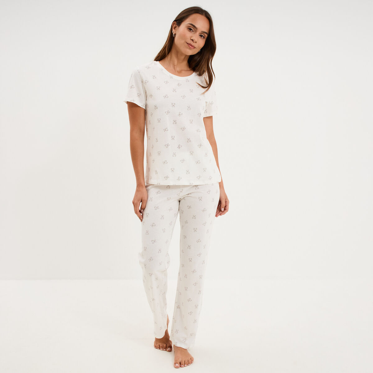 Ensemble pyjama t-shirt pantalon coton ecru femme