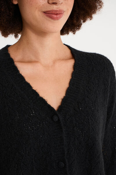 Gilet cardigan ajour&eacute; manches longues noir femme