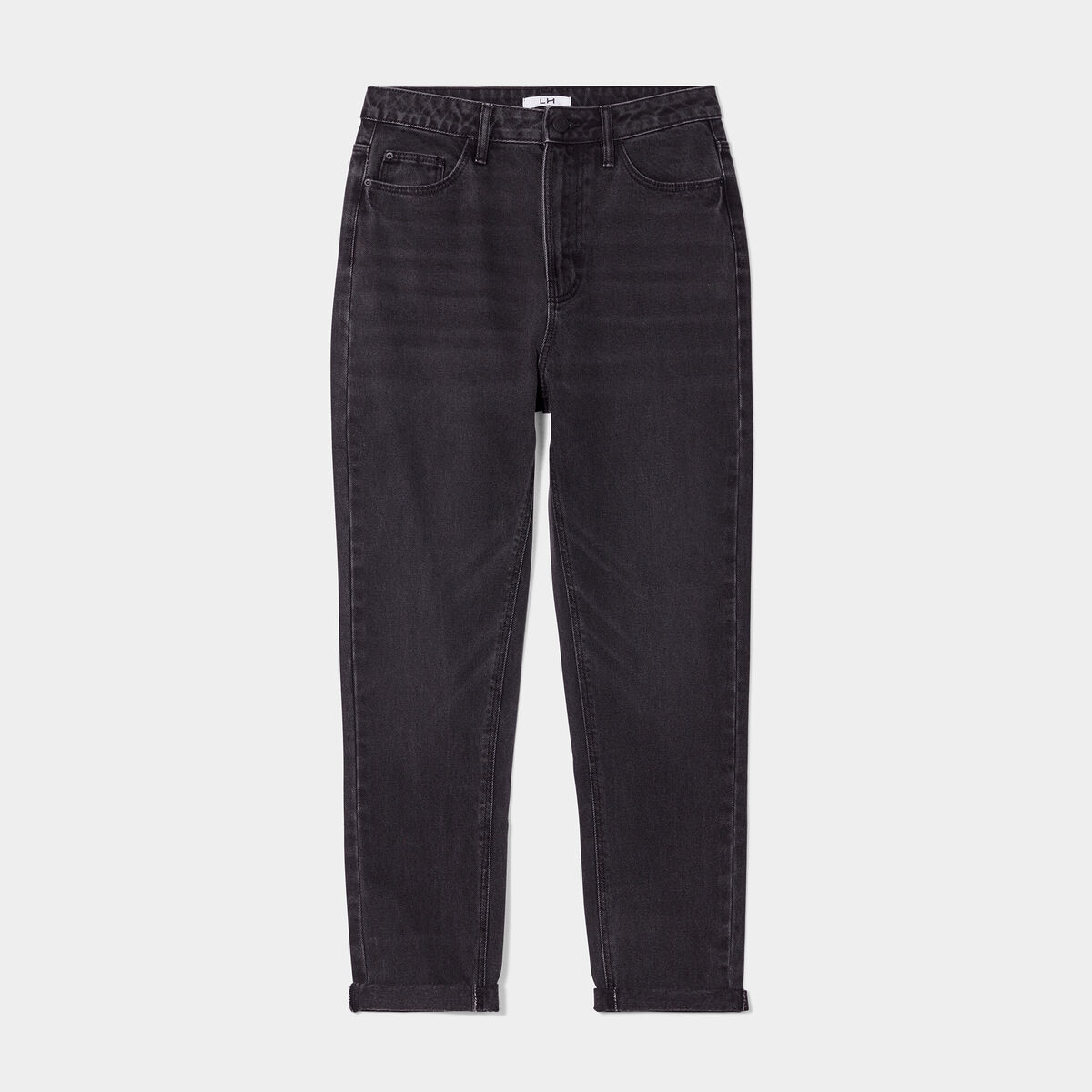 Jeans mom taille haute 7/8ème coton denim noir femme