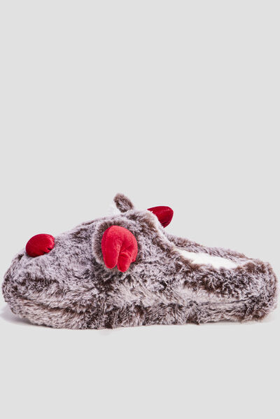 Chaussons renne mules fourrure multicolore femme