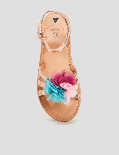 Sandales avec bride &agrave; scratch rose champagne fille