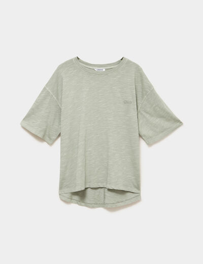 T-shirt col rond manches courtes coton vert clair femme