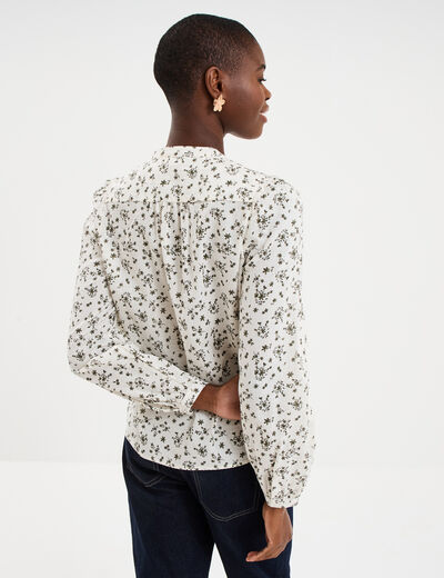 Blouse droite manches longues coton ecru femme