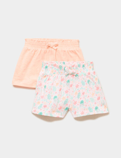 Lot 2 shorts tailles &eacute;lastiqu&eacute;es blanc b&eacute;b&eacute; fille