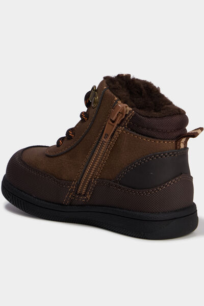 Bottines montantes fourr&eacute;es zipp&eacute;es marron b&eacute;b&eacute; gar&ccedil;on