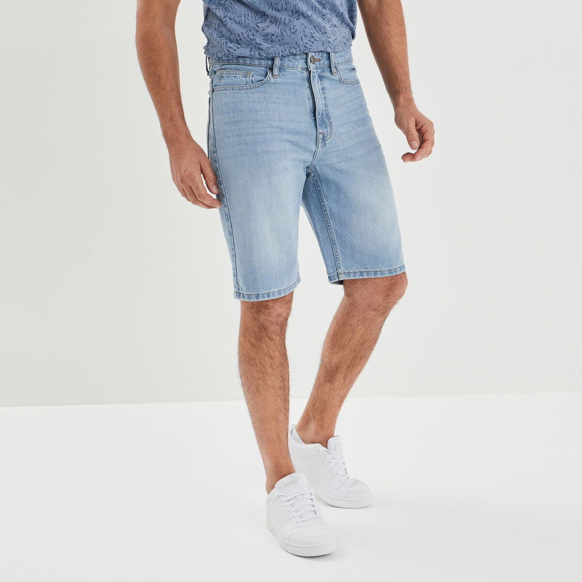 Bermuda droit 5 poches en jean Creeks denim bleach homme