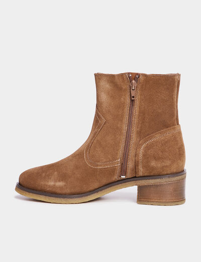 Bottines cuir daim &agrave; talons Creeks taupe femme