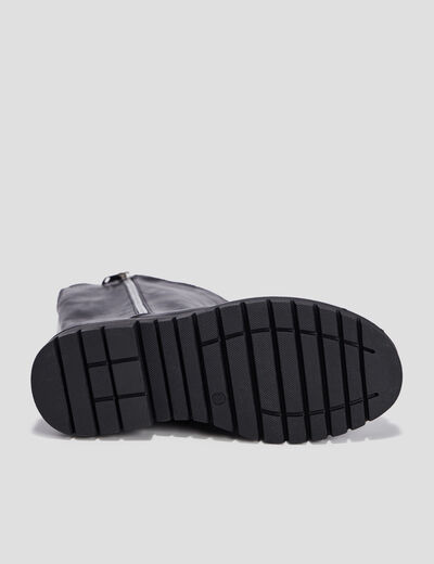 Bottes crantées zippées à bout rond noir fille