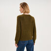 Pull col rond manches longues vert olive femme